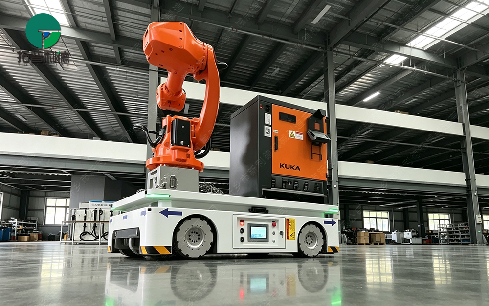1吨全向移动 AGV 自动化平车搭载机械臂